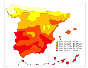 Mapa irradiación solar en España