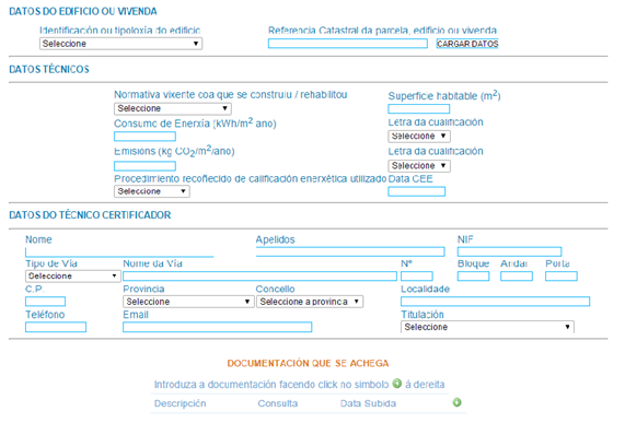 registro certificado energético galicia datos técnicos
